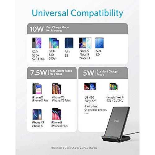 Anker Wireless Charger, 10W Max PowerWave Stand Upgraded, Qi-Certified, 7.5W for iPhone 11, 11 Pro, 11 Pro Max, XR, Xs Max, XS, X, 8, 8 Plus, 10W for Galaxy S10 S9 S8, Note 10 Note 9 (No AC Adapter) (Electronics)sec2
